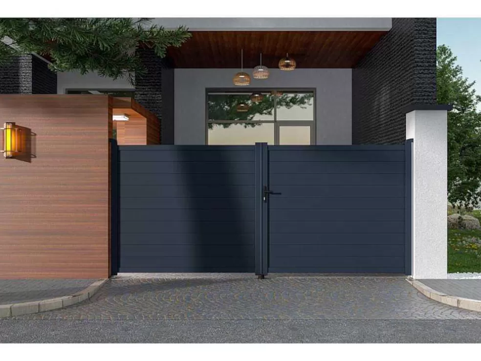 EXPERTLAND Portão De Batente Antracite Em Aluminio De C392 X A173 Cm - Nazario* Porta E Portão