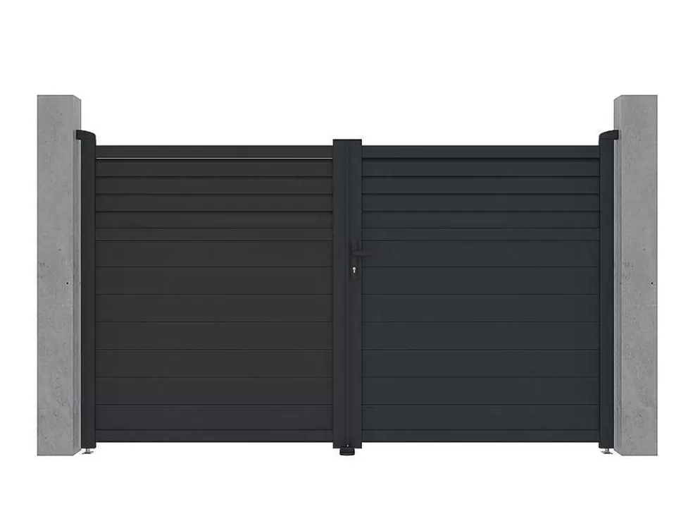 EXPERTLAND Portão De Batente Em Aluminio Estilo Persiana De C305 X A181 Cm Cor Antracite - Viazo* Porta E Portão
