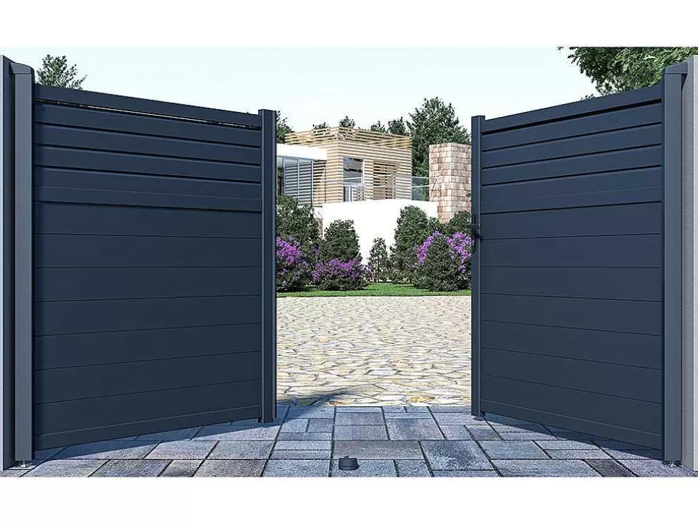 EXPERTLAND Portão De Batente Em Aluminio Estilo Persiana De C305 X A181 Cm Cor Antracite - Viazo* Porta E Portão