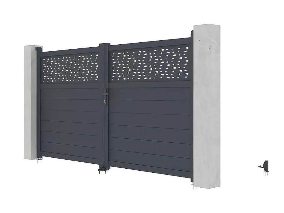 EXPERTLAND Portão De Batente Em Aluminio Semiperfurado Com Motivos De C305 X A166 Cm Cor Antracite - Bazio* Porta E Portão