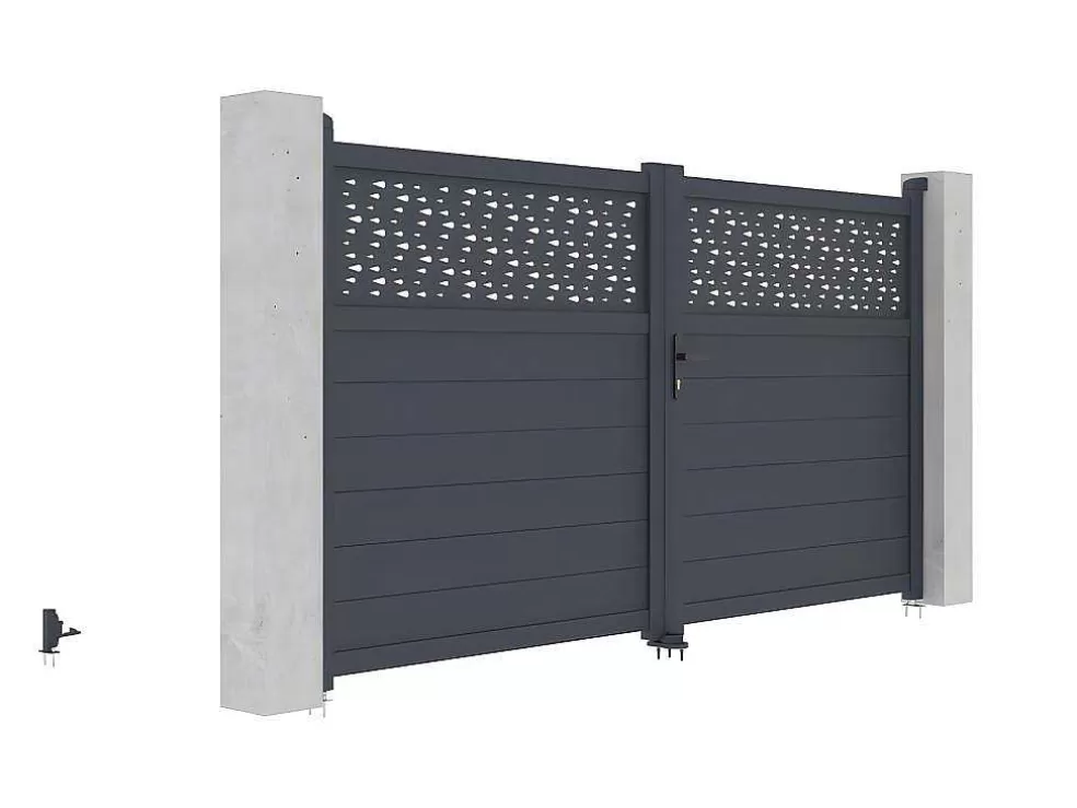 EXPERTLAND Portão De Batente Em Aluminio Semiperfurado Com Motivos De C305 X A166 Cm Cor Antracite - Bazio* Porta E Portão