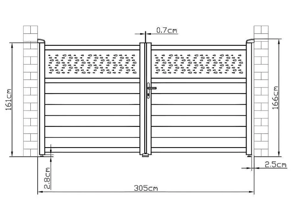 EXPERTLAND Portão De Batente Em Aluminio Semiperfurado Com Motivos De C305 X A166 Cm Cor Antracite - Bazio* Porta E Portão