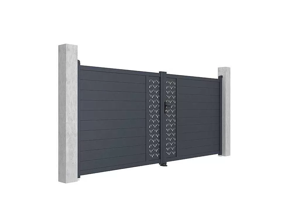 EXPERTLAND Portão De Batente Em Aluminio Semiperfurado Com Motivos De C397 X A181 Cm Cor Antracite - Gregor* Porta E Portão