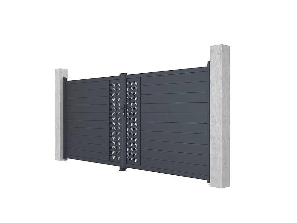 EXPERTLAND Portão De Batente Em Aluminio Semiperfurado Com Motivos De C397 X A181 Cm Cor Antracite - Gregor* Porta E Portão