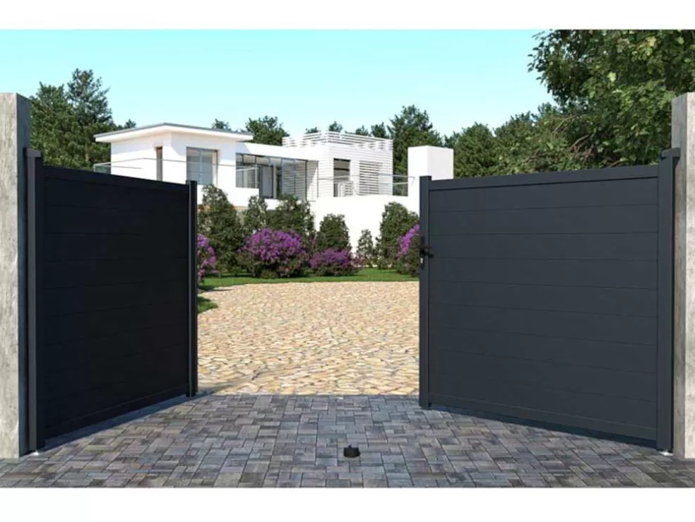 EXPERTLAND Portão De Batente Motorizado Em Aluminio Antracite De C355 X A166 Cm - Nazario* Porta E Portão
