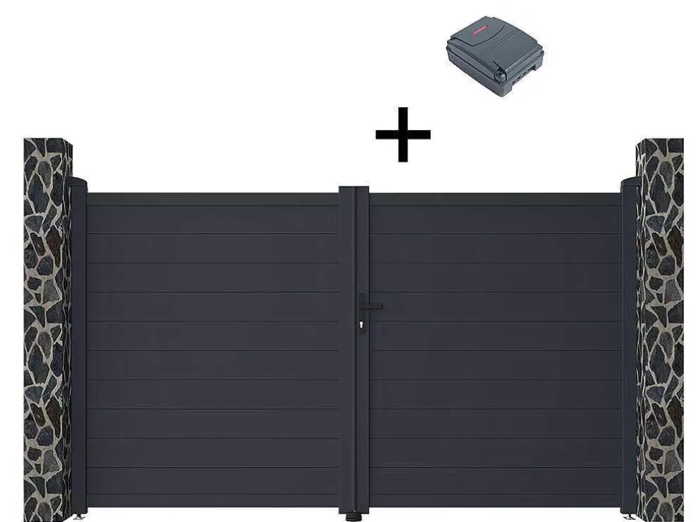 EXPERTLAND Portão De Batente Motorizado Em Aluminio Antracite De C306 X A181 Cm - Nazario* Porta E Portão