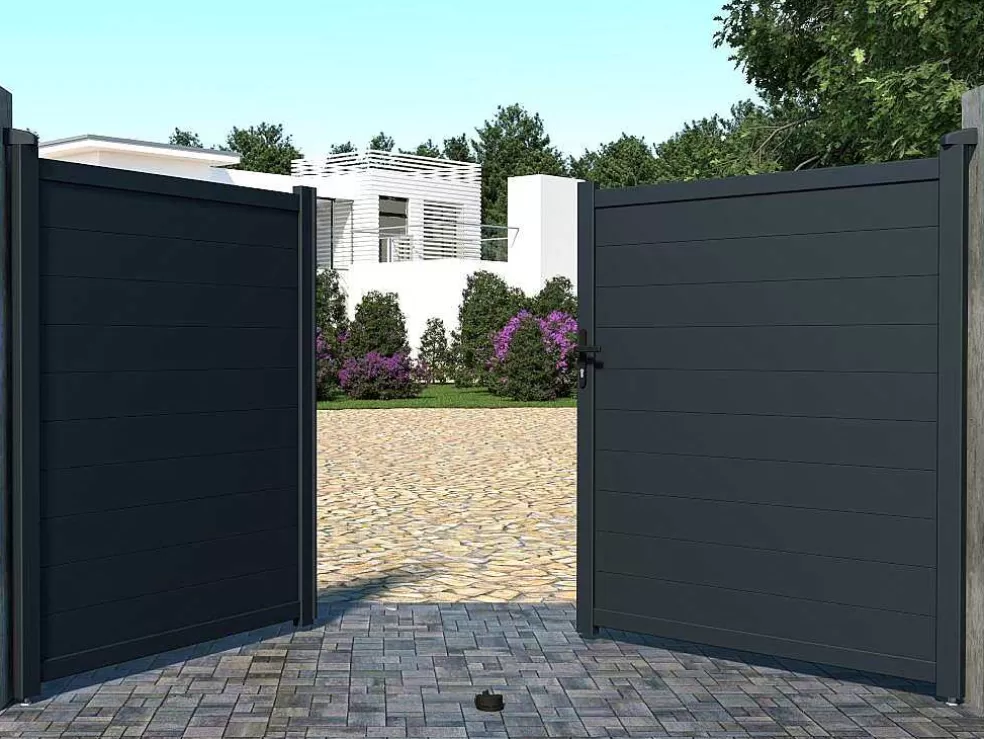 EXPERTLAND Portão De Batente Motorizado Em Aluminio Antracite De C306 X A181 Cm - Nazario* Porta E Portão