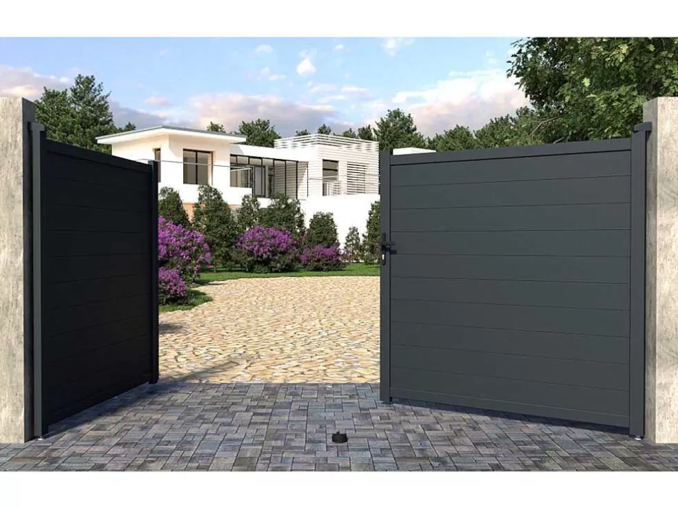 EXPERTLAND Portão De Batente Motorizado Em Aluminio Antracite De C355 X A181 Cm - Nazario* Porta E Portão
