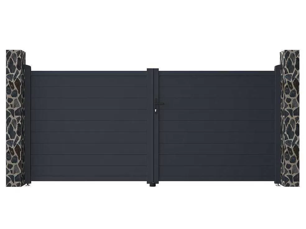 EXPERTLAND Portão De Batente Motorizado Em Aluminio Antracite De C355 X A166 Cm - Nazario* Porta E Portão