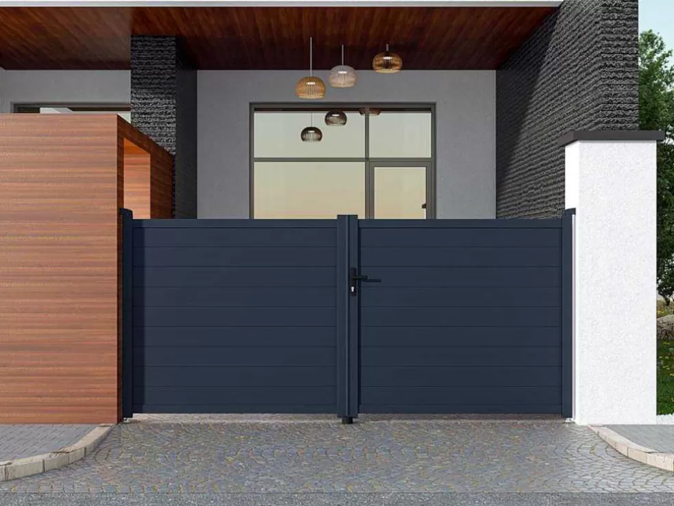 EXPERTLAND Portão De Batente Motorizado Em Aluminio Antracite De C355 X A166 Cm - Nazario* Porta E Portão
