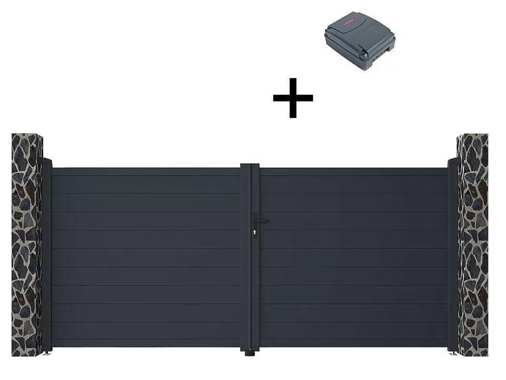 EXPERTLAND Portão De Batente Motorizado Em Aluminio Antracite De C355 X A166 Cm - Nazario* Porta E Portão