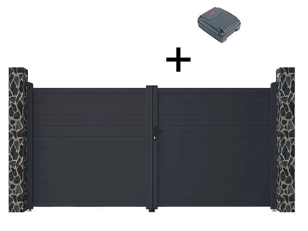 EXPERTLAND Portão De Batente Motorizado Em Aluminio Antracite De C355 X A181 Cm - Nazario* Porta E Portão