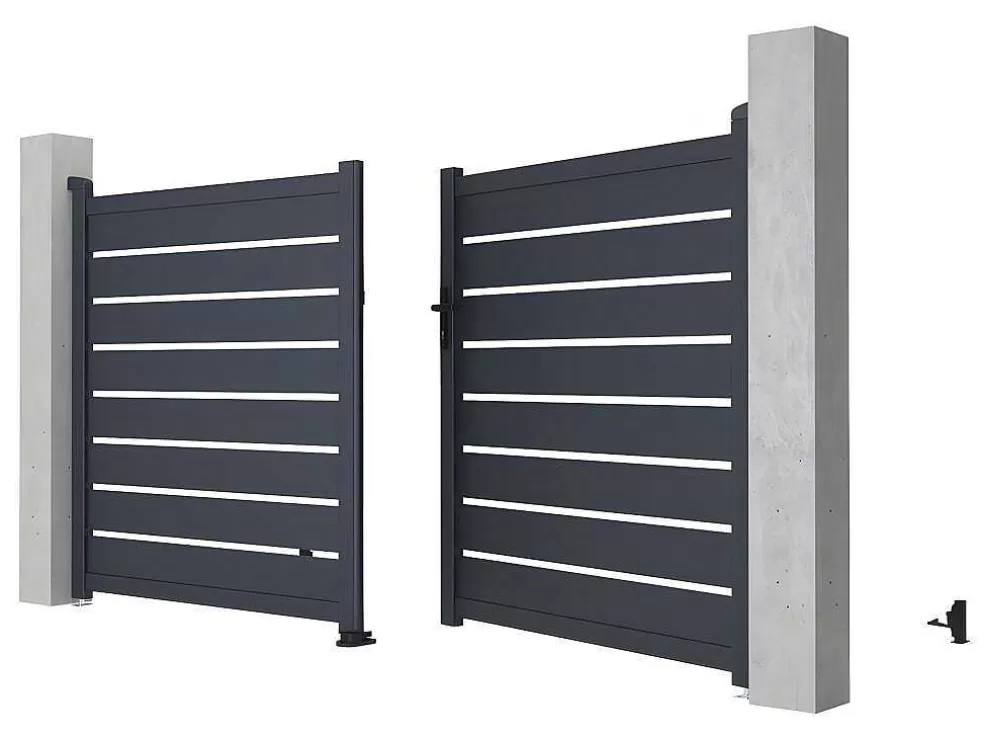 EXPERTLAND Portão De Batente Perfurado Antracite Em Aluminio De C300 X A158 Cm - Primo* Porta E Portão