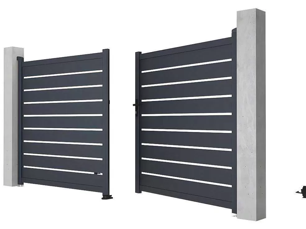 EXPERTLAND Portão De Batente Perfurado Antracite Em Aluminio De C350 X A176 Cm - Primo* Porta E Portão