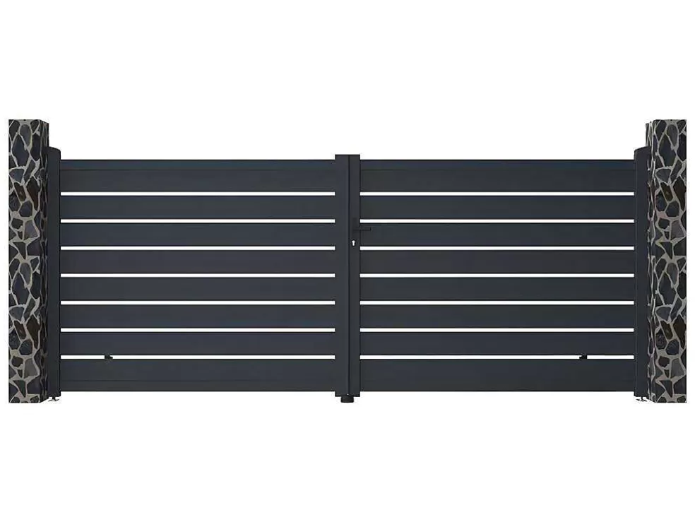 EXPERTLAND Portão De Batente Perfurado Antracite Em Aluminio De C392 X A158 Cm - Primo* Porta E Portão