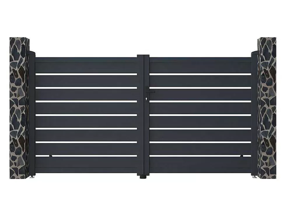 EXPERTLAND Portão De Batente Perfurado Antracite Em Aluminio De C300 X A158 Cm - Primo* Porta E Portão