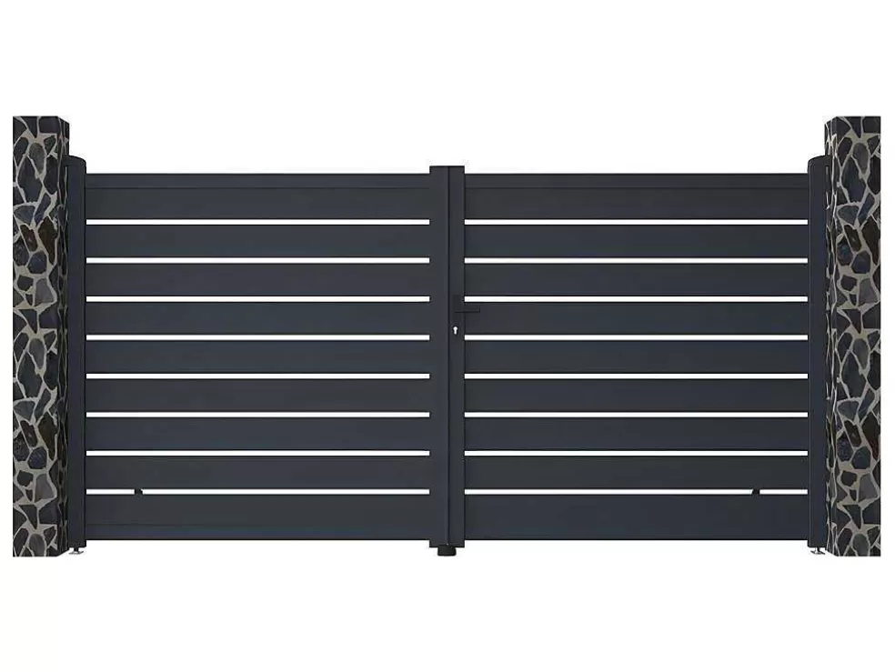 EXPERTLAND Portão De Batente Perfurado Antracite Em Aluminio De C350 X A176 Cm - Primo* Porta E Portão
