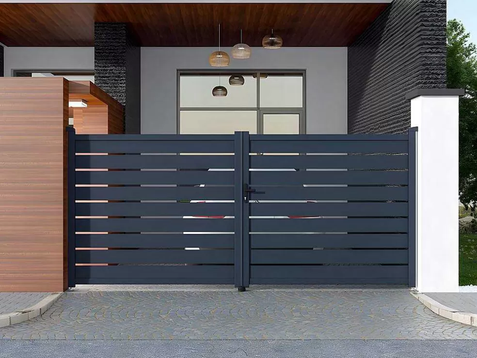 EXPERTLAND Portão De Batente Perfurado Antracite Em Aluminio De C392 X A176 Cm - Primo* Porta E Portão