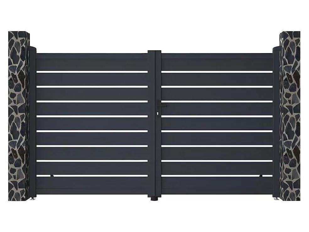 EXPERTLAND Portão De Batente Perfurado Antracite Em Aluminio De C300 X A176 Cm - Primo* Porta E Portão