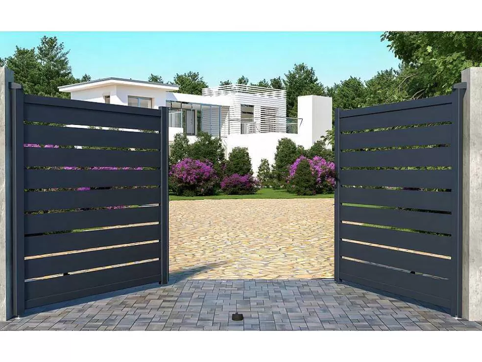 EXPERTLAND Portão De Batente Perfurado Antracite Em Aluminio De C350 X A176 Cm - Primo* Porta E Portão