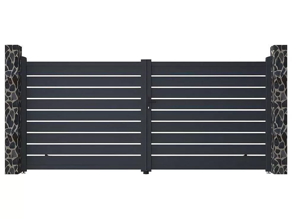 EXPERTLAND Portão De Batente Perfurado Antracite Em Aluminio De C392 X A176 Cm - Primo* Porta E Portão