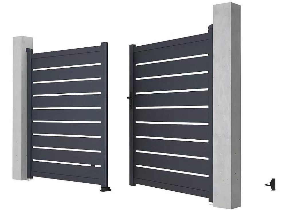 EXPERTLAND Portão De Batente Perfurado Motorizado Antracite Em Aluminio De C305 X A183 Cm - Primo* Porta E Portão