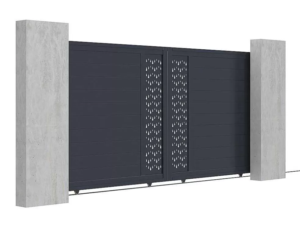 EXPERTLAND Portão De Correr Em Aluminio Semiperfurado Com Motivos De C374 X A180 Cm Cor Antracite - Gregor* Porta E Portão