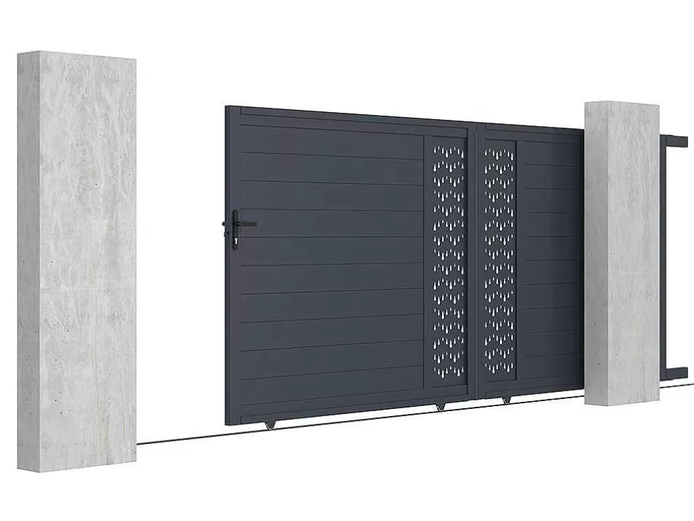 EXPERTLAND Portão De Correr Em Aluminio Semiperfurado Com Motivos De C416 X A180 Cm Cor Antracite - Gregor* Porta E Portão