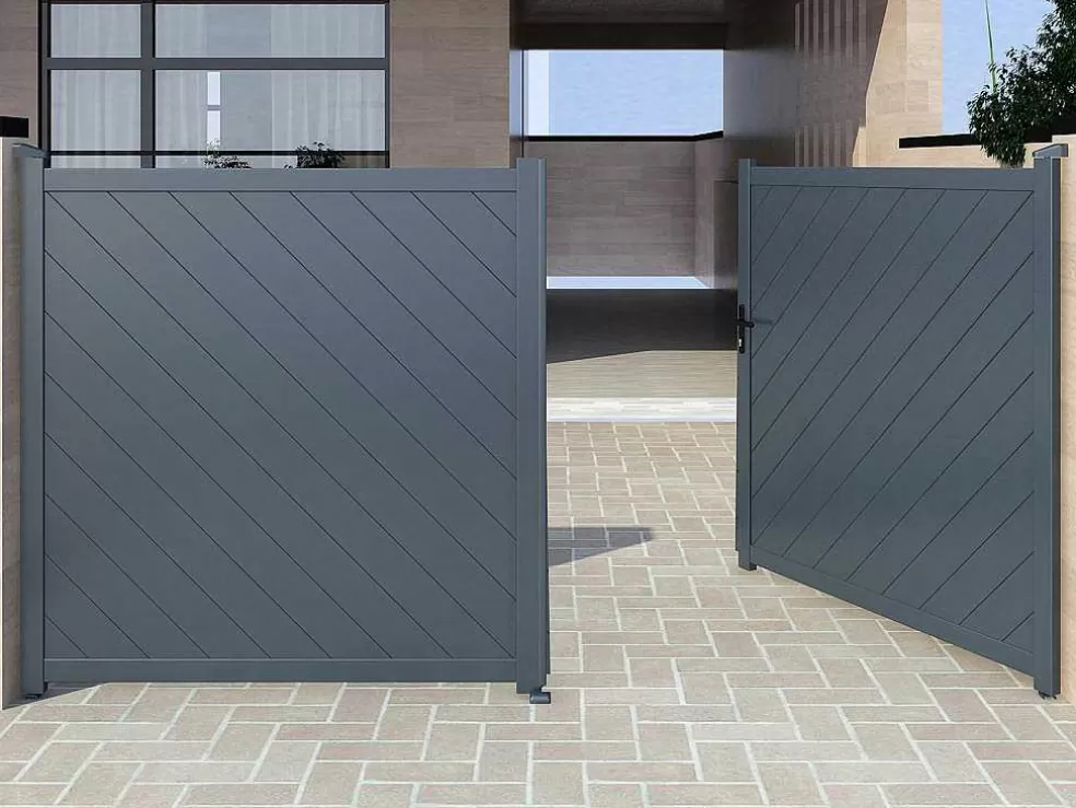 EXPERTLAND Portão Eletrico De Batente Aluminio C350 X A160 Cm Antracite - Zerano* Porta E Portão