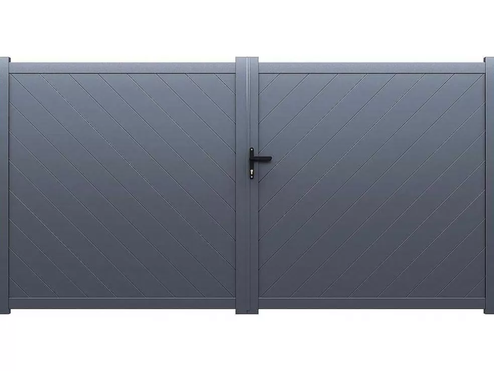 EXPERTLAND Portão Eletrico De Batente Aluminio C350 X A160 Cm Antracite - Zerano* Porta E Portão