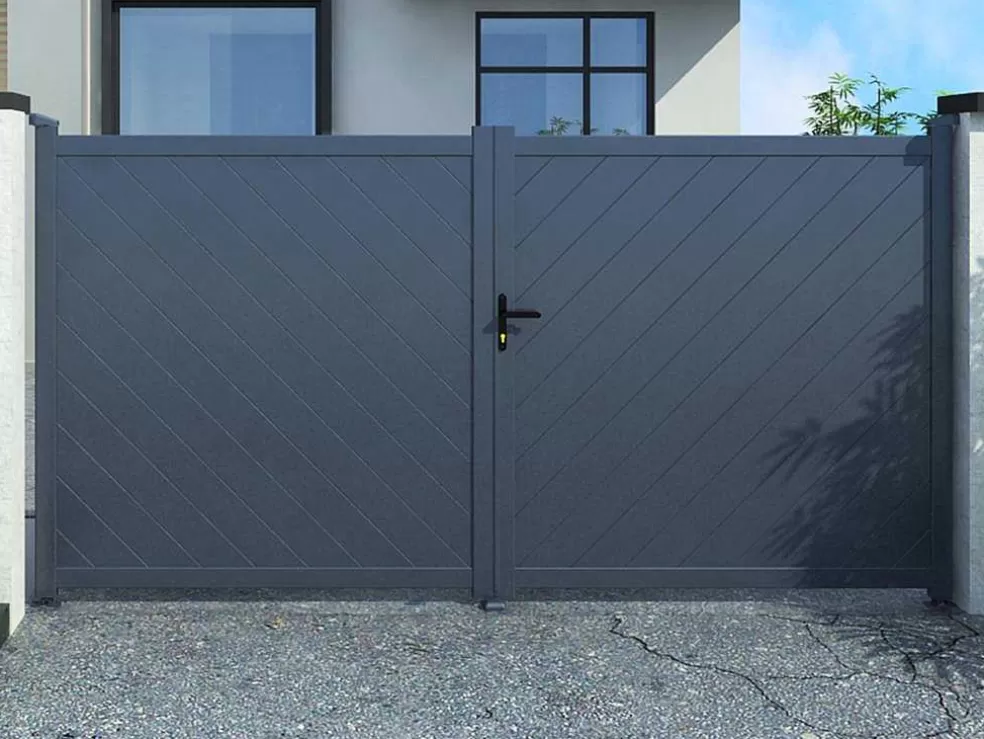 EXPERTLAND Portão Eletrico De Batente Aluminio C350 X A160 Cm Antracite - Zerano* Porta E Portão