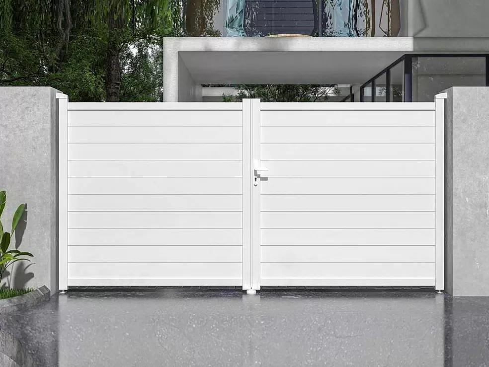 EXPERTLAND Portão Eletrico De Batente Aluminio C355 X A181 Cm Branco - Nazario* Porta E Portão