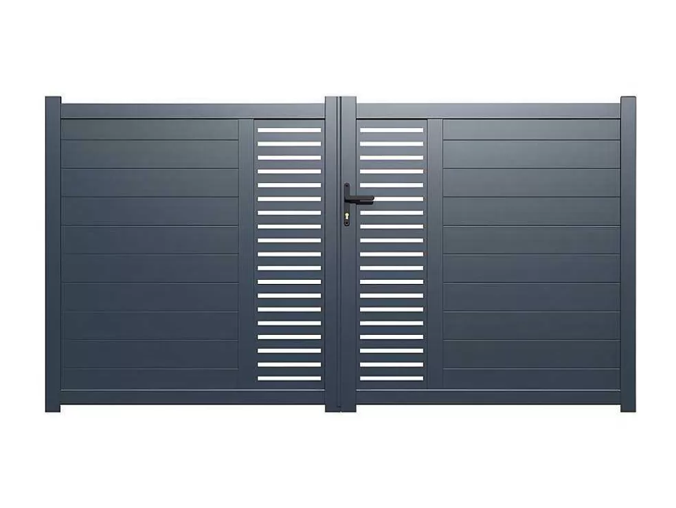 EXPERTLAND Portão Eletrico De Batente Em Aluminio Semiperfurado Com Motivos De L300 X A164 Cm Cor Antracite Em Kit - Orist Ii* Porta E Portão