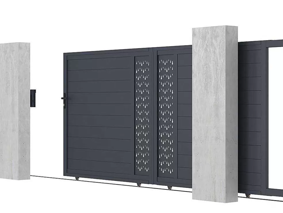 EXPERTLAND Portão Eletrico De Correr Em Aluminio Semiperfurado Com Motivos De C416 X A180 Cm Cor Antracite - Gregor* Porta E Portão