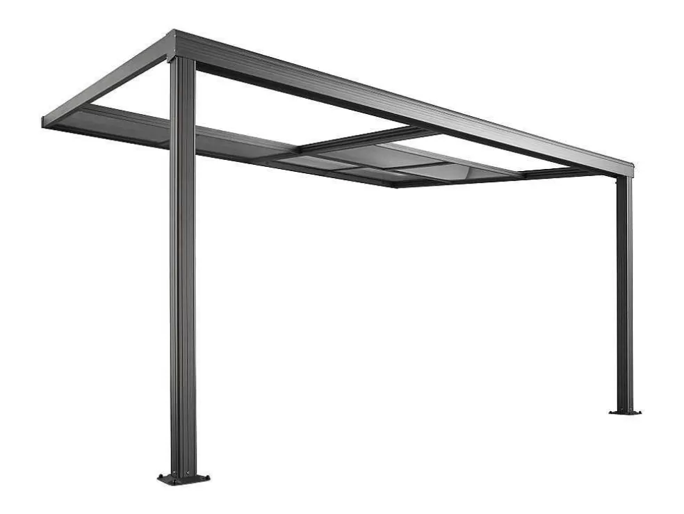 EXPERTLAND Pérgola De Encostar A Parede Com Teto De Correr 12 M Antracite - Izeda* Pérgola, Coreto, Quiosque