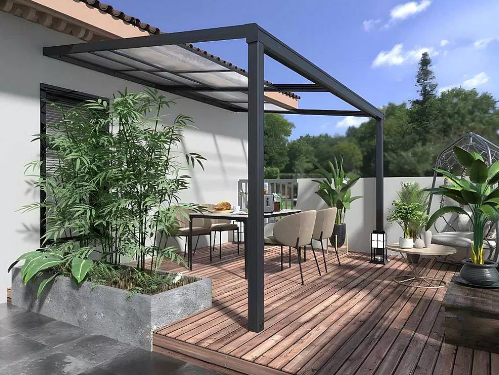 EXPERTLAND Pérgola De Encostar A Parede Com Teto De Correr 12 M Antracite - Izeda* Pérgola, Coreto, Quiosque