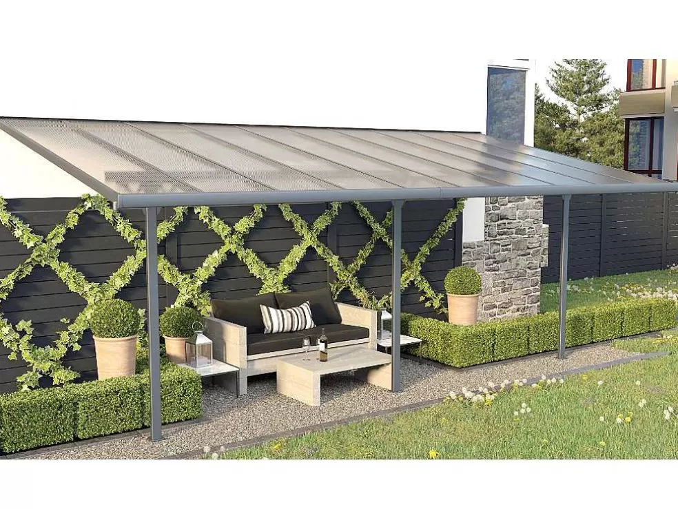 EXPERTLAND Pérgola De Parede Em Aluminio 18,8 M Antracite De C618 X L305 X A240/285 Cm - Alvaro* Pérgola, Coreto, Quiosque