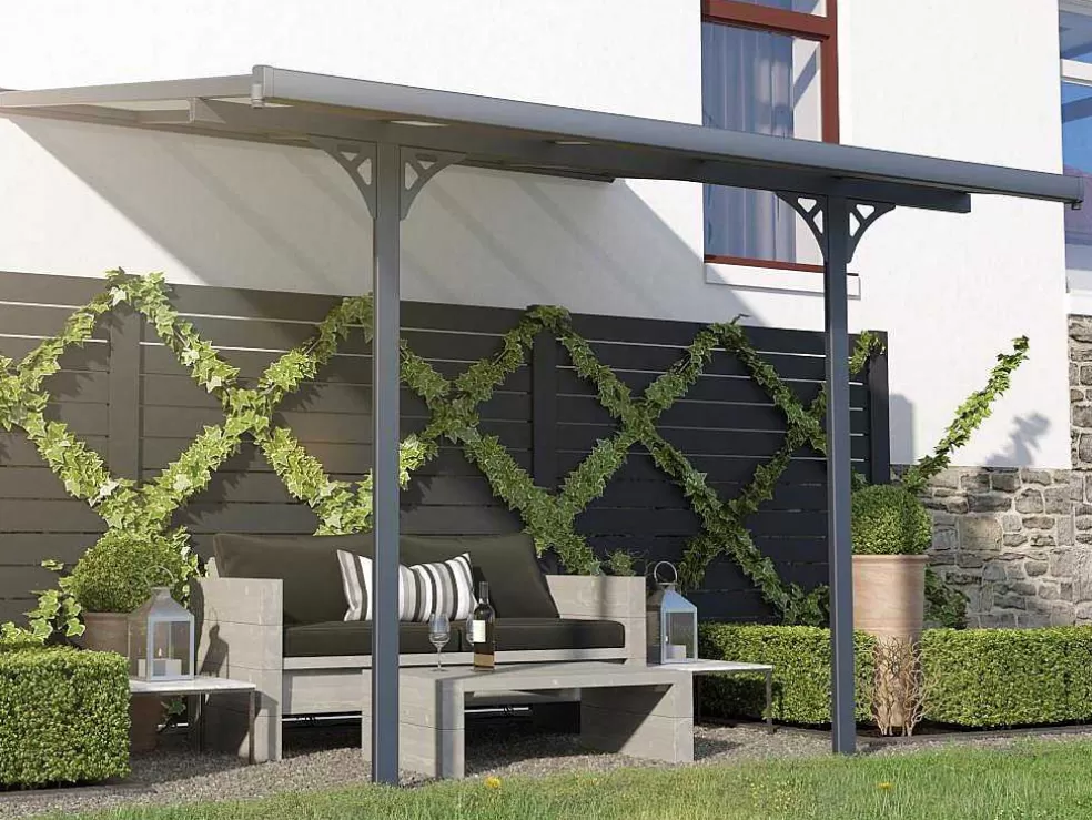 EXPERTLAND Pérgola De Parede Em Aluminio 9,5 M Antracite De C314 X L305 X A240/285 Cm - Alvaro* Pérgola, Coreto, Quiosque