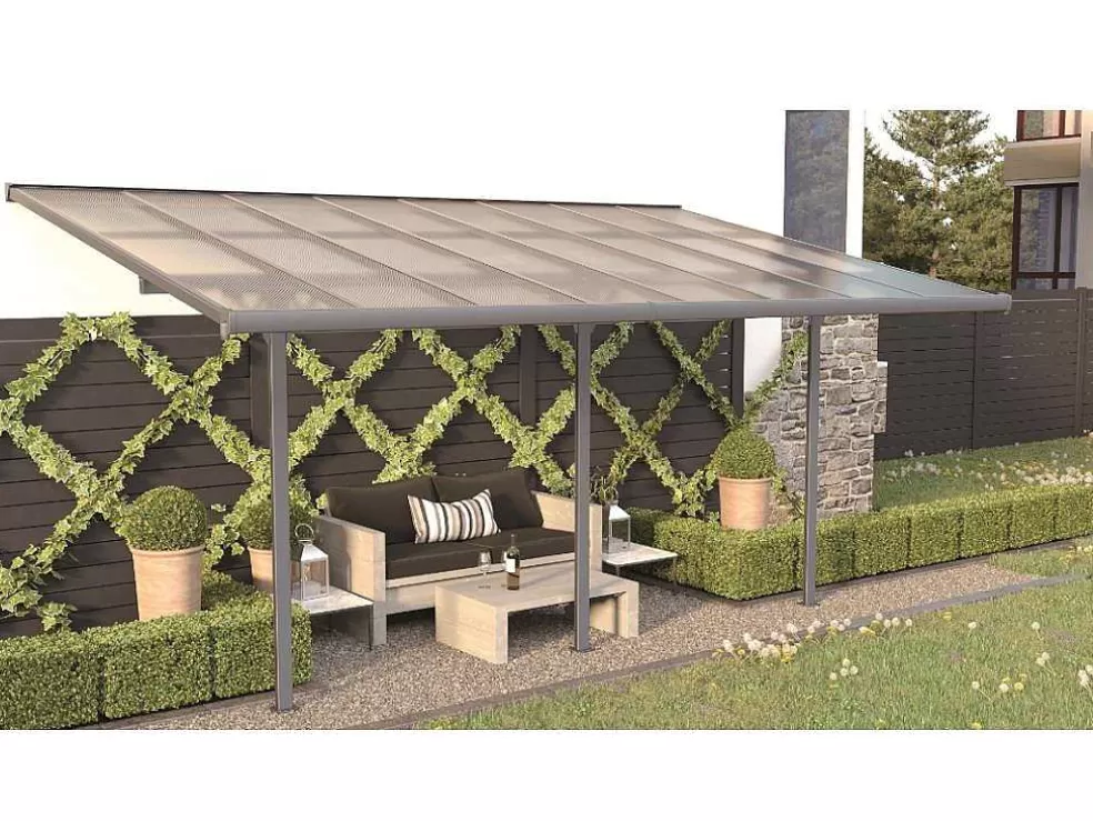 EXPERTLAND Pérgola De Parede Em Aluminio 15,1 M Antracite De C497 X L305 X A240/285 Cm - Alvaro* Pérgola, Coreto, Quiosque