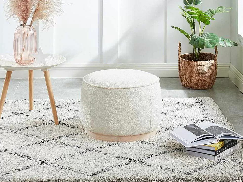 Vente-unique Pufe Em Tecido Boucle E Base Em Madeira Clara - Miloden* Puff