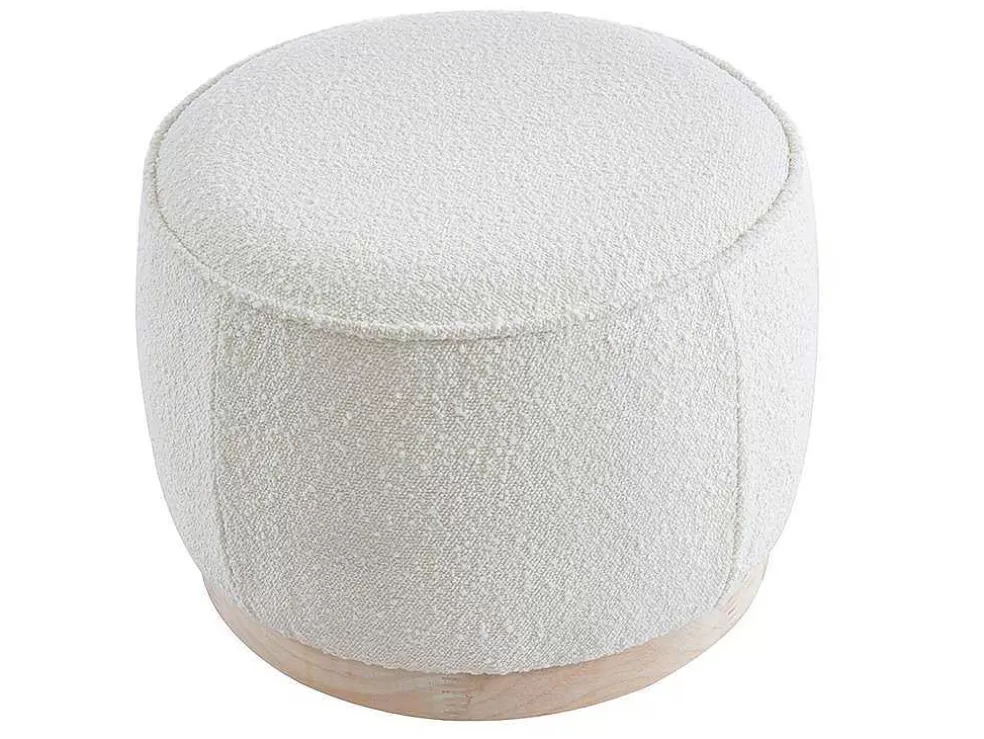 Vente-unique Pufe Em Tecido Boucle E Base Em Madeira Clara - Miloden* Puff