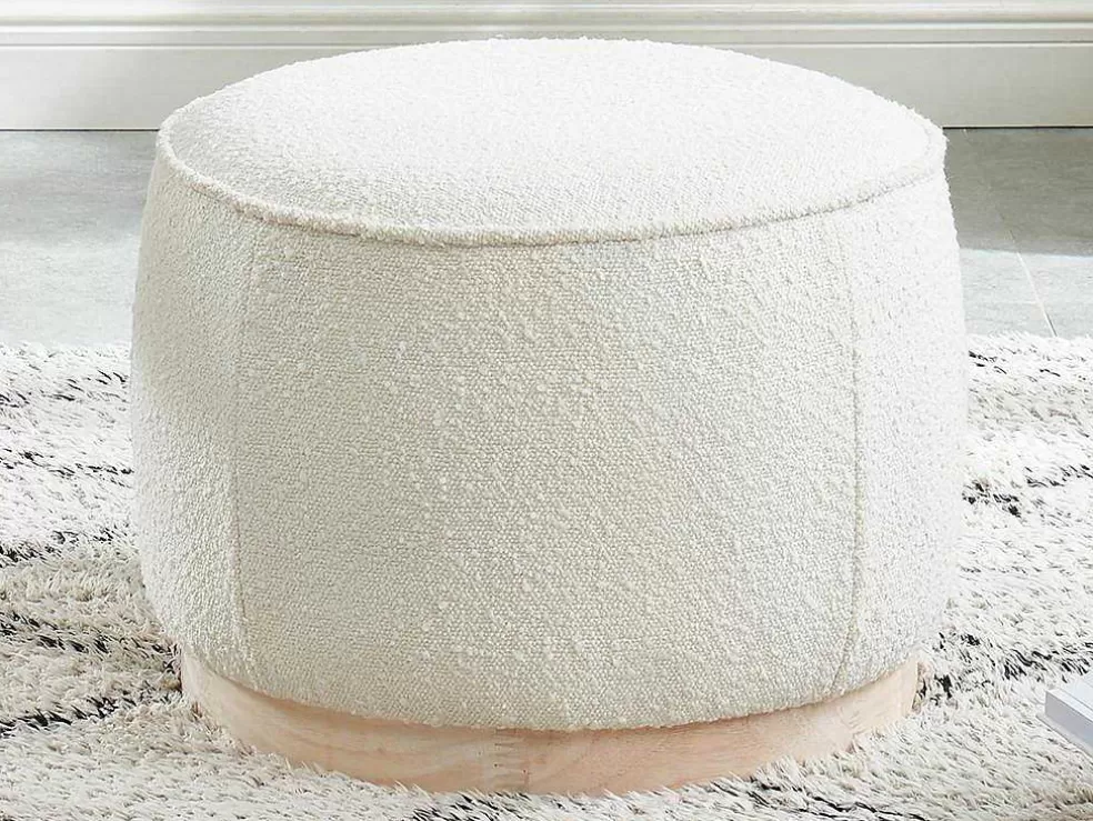 Vente-unique Pufe Em Tecido Boucle E Base Em Madeira Clara - Miloden* Puff