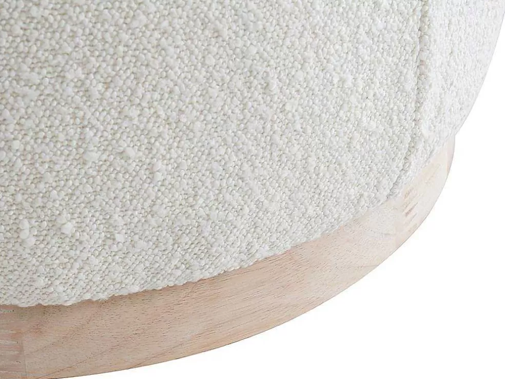 Vente-unique Pufe Em Tecido Boucle E Base Em Madeira Clara - Miloden* Puff