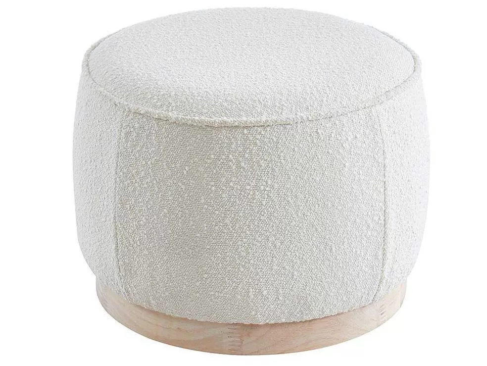 Vente-unique Pufe Em Tecido Boucle E Base Em Madeira Clara - Miloden* Puff