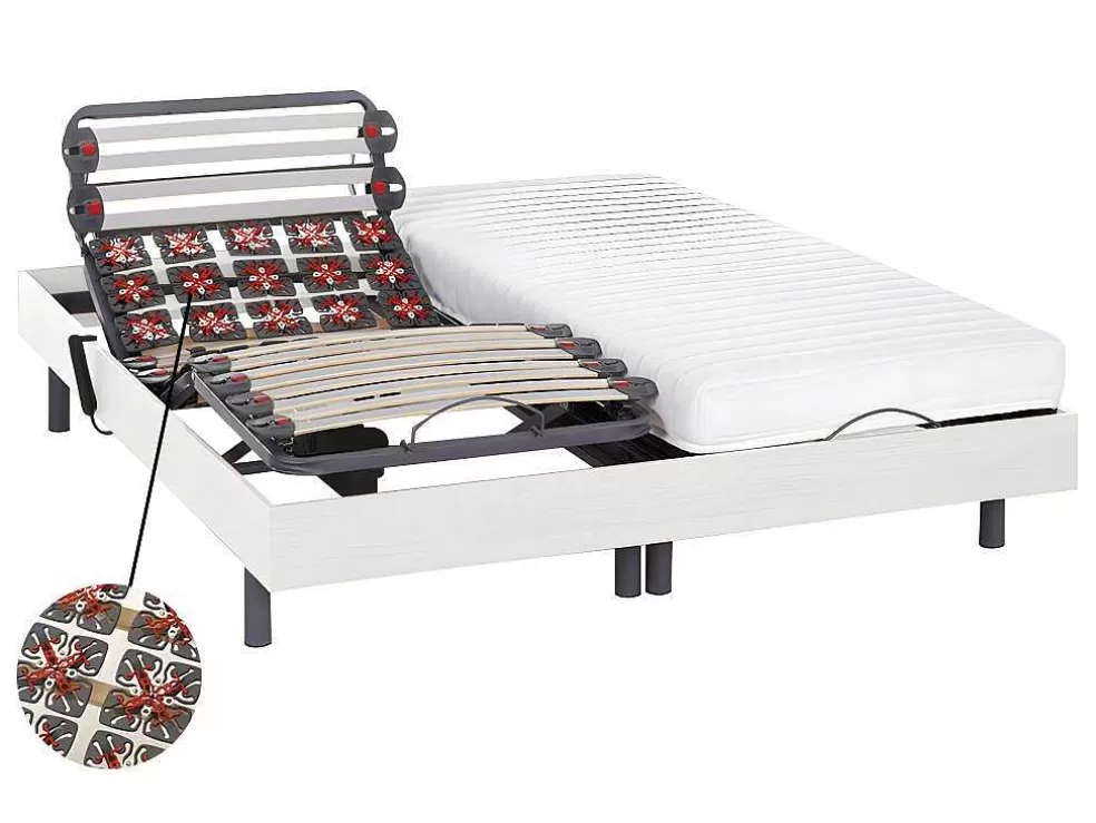 DREAMEA Relaxamento Ripas E Estacas - Látex Pandora Ii De - Motores Okin - Branco - 2X80X200 Cm* Cama Articulada