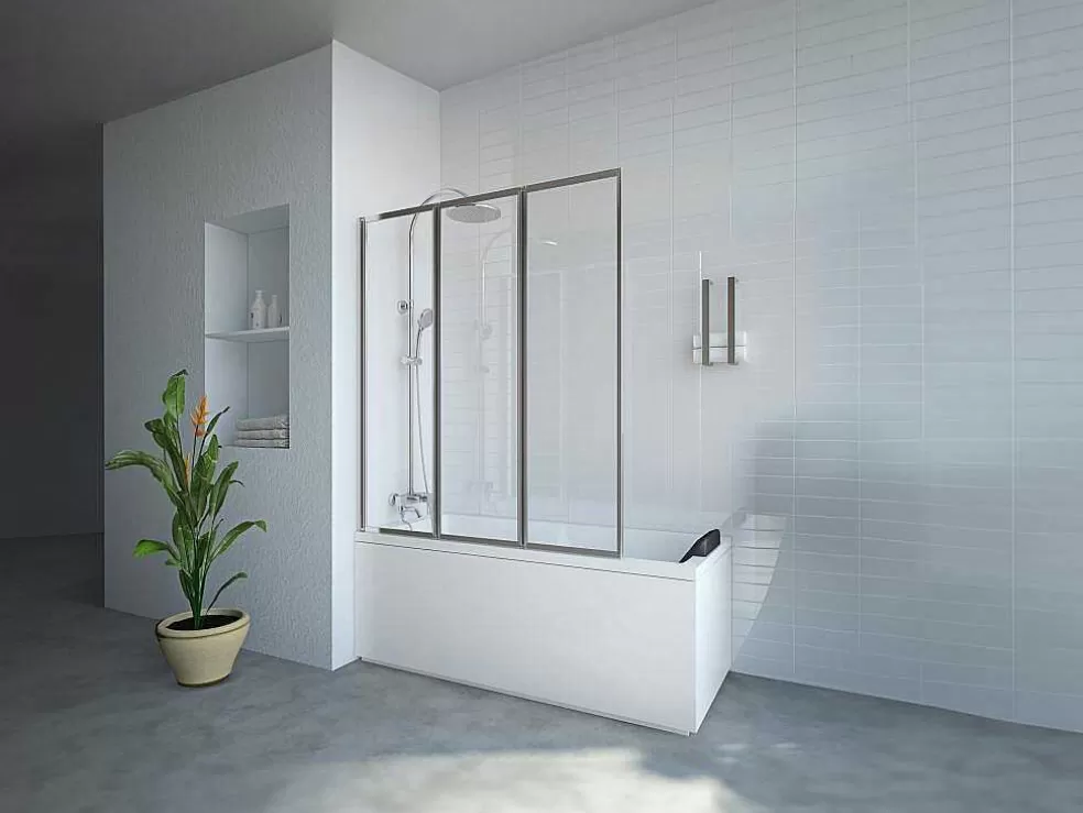 Shower & Design Resguardo De Banheira Dobravel Metal Cor Cromada 120X140 Cm - District* Resguardo De Banheira