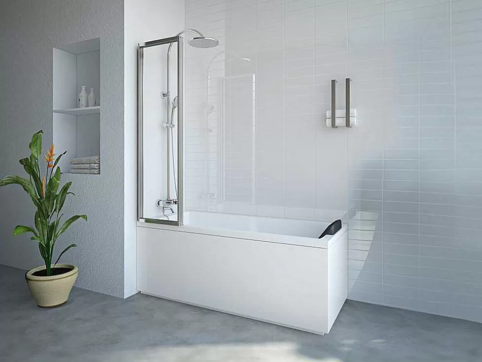 Shower & Design Resguardo De Banheira Dobravel Metal Cor Cromada 120X140 Cm - District* Resguardo De Banheira