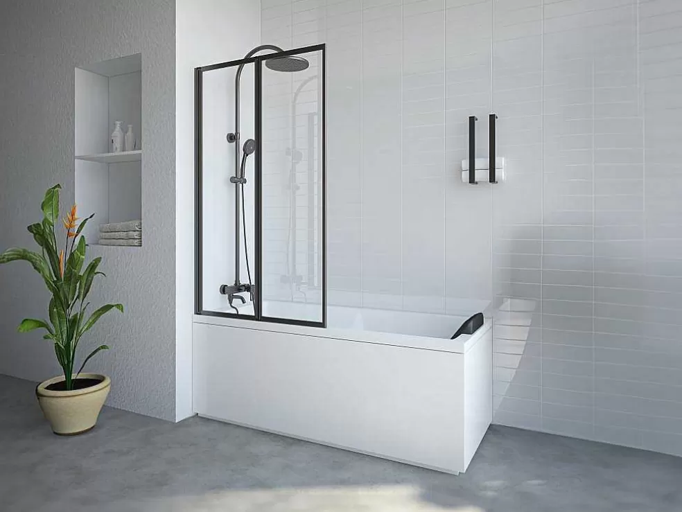 Shower & Design Resguardo De Banheira Dobravel Metal Estilo Atelier Preto Mate 80X140 Cm - District* Resguardo De Banheira