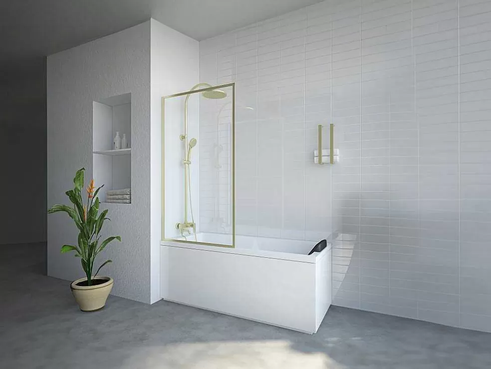 Shower & Design Resguardo De Banheira Dourado Estilo Industrial 80X140 Cm Vidro Temperado - Bradenton* Resguardo De Banheira