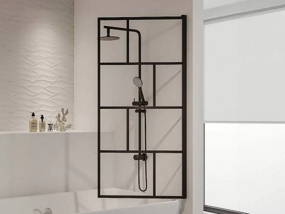 Shower & Design Resguardo De Banheira Estilo Industrial 70X140 Cm, Preto Fosco, Vidro - Rivanon* Resguardo De Banheira